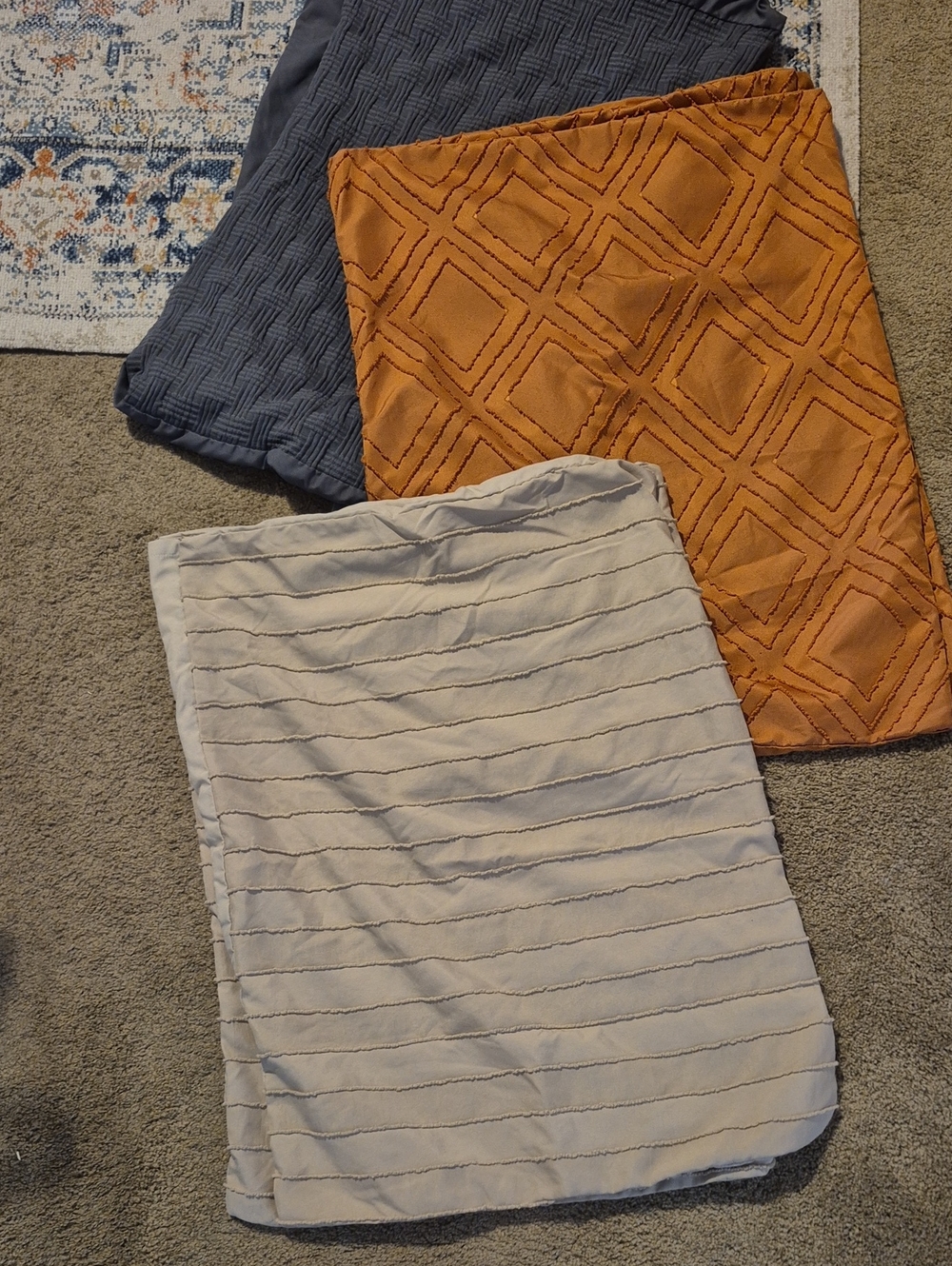 Textured 3-Piece Set Includes Standard Pillow Cases in Tan, Orange & Grey